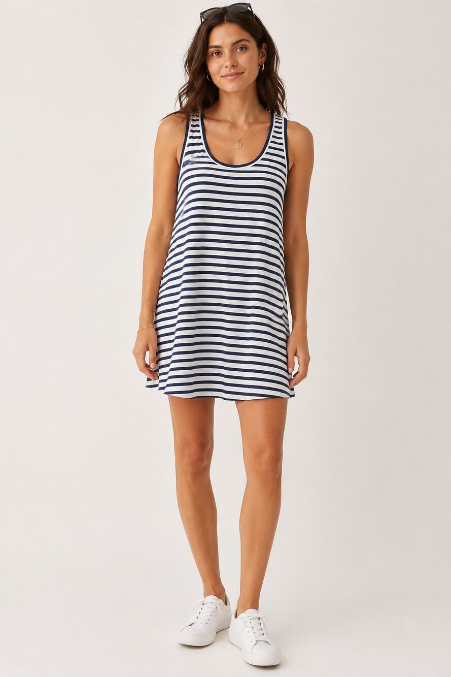 J.Crew SZ S Swingy Mini Tank Dress in Stripe White Navy NWT
